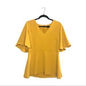 Ann Taylor Yellow V Neck Peplum Blouse M